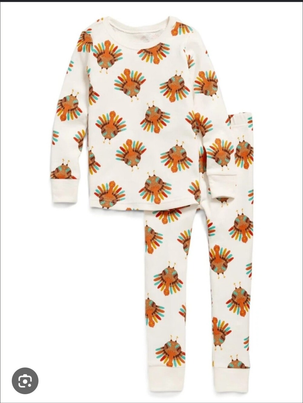 Old Navy Cream Pyjama Set with Orange, Teal & Brown Thanksgiving Turkey